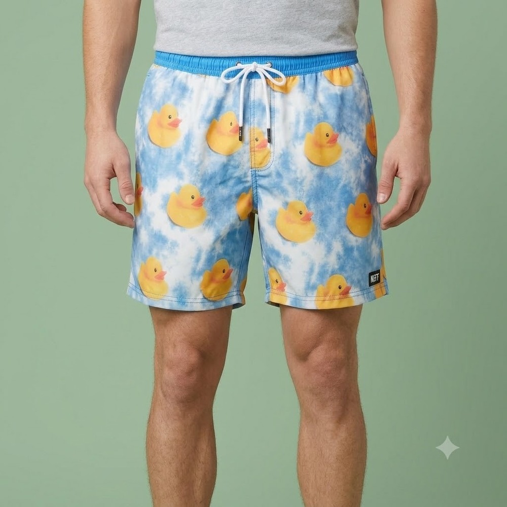 Neff Swim Trunks Men's Medium Blue Rubber Duck Print‎ Board Shorts